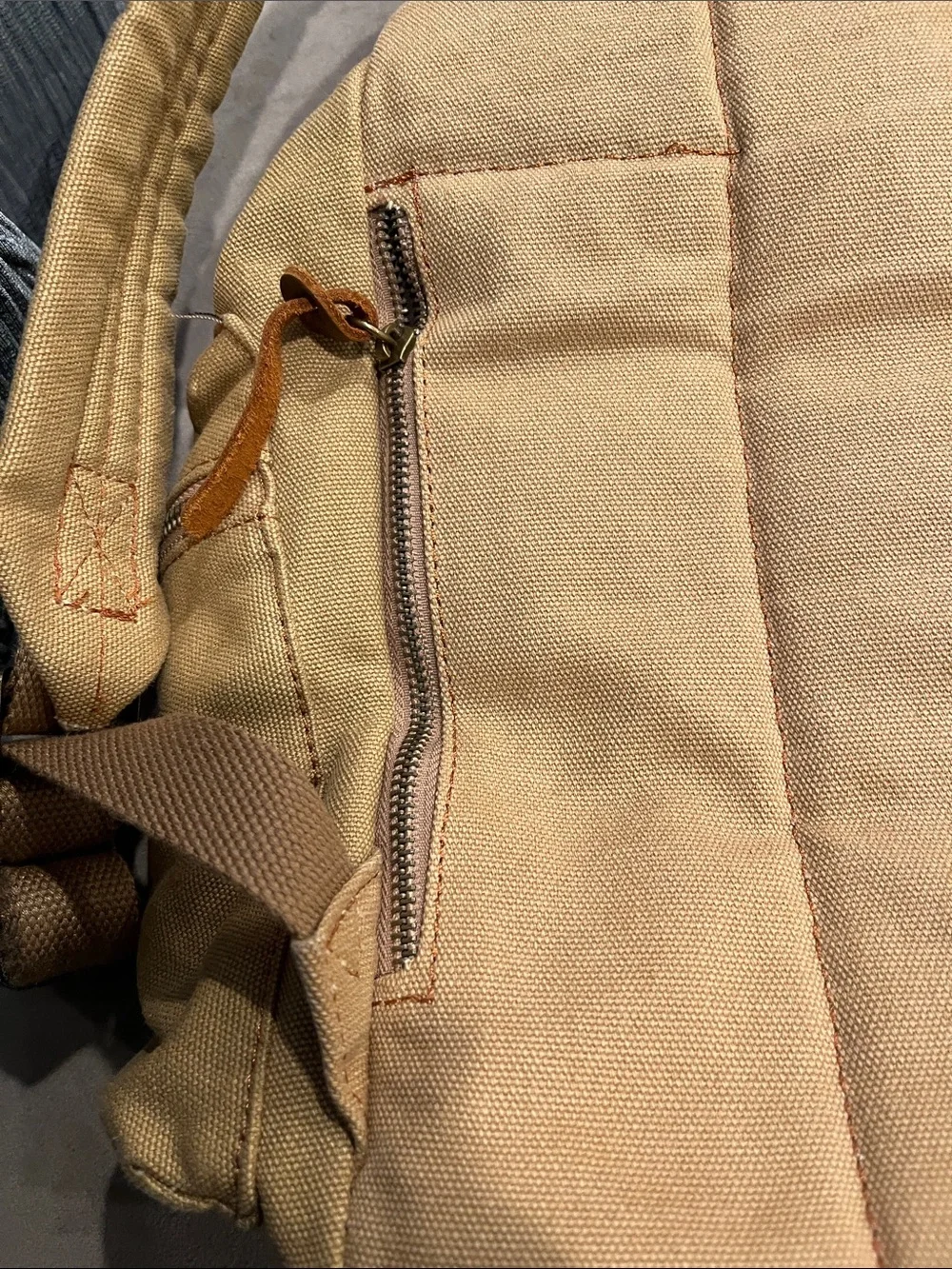 Augur Jan Khaki Canvas Drawstring Backpack with Brown Leather Accents